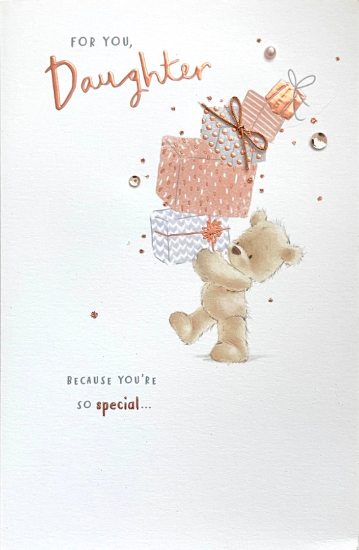 Special Daughter Happiest Birthday Ever Card Cute Teddy Bear With Gifts Nutmeg