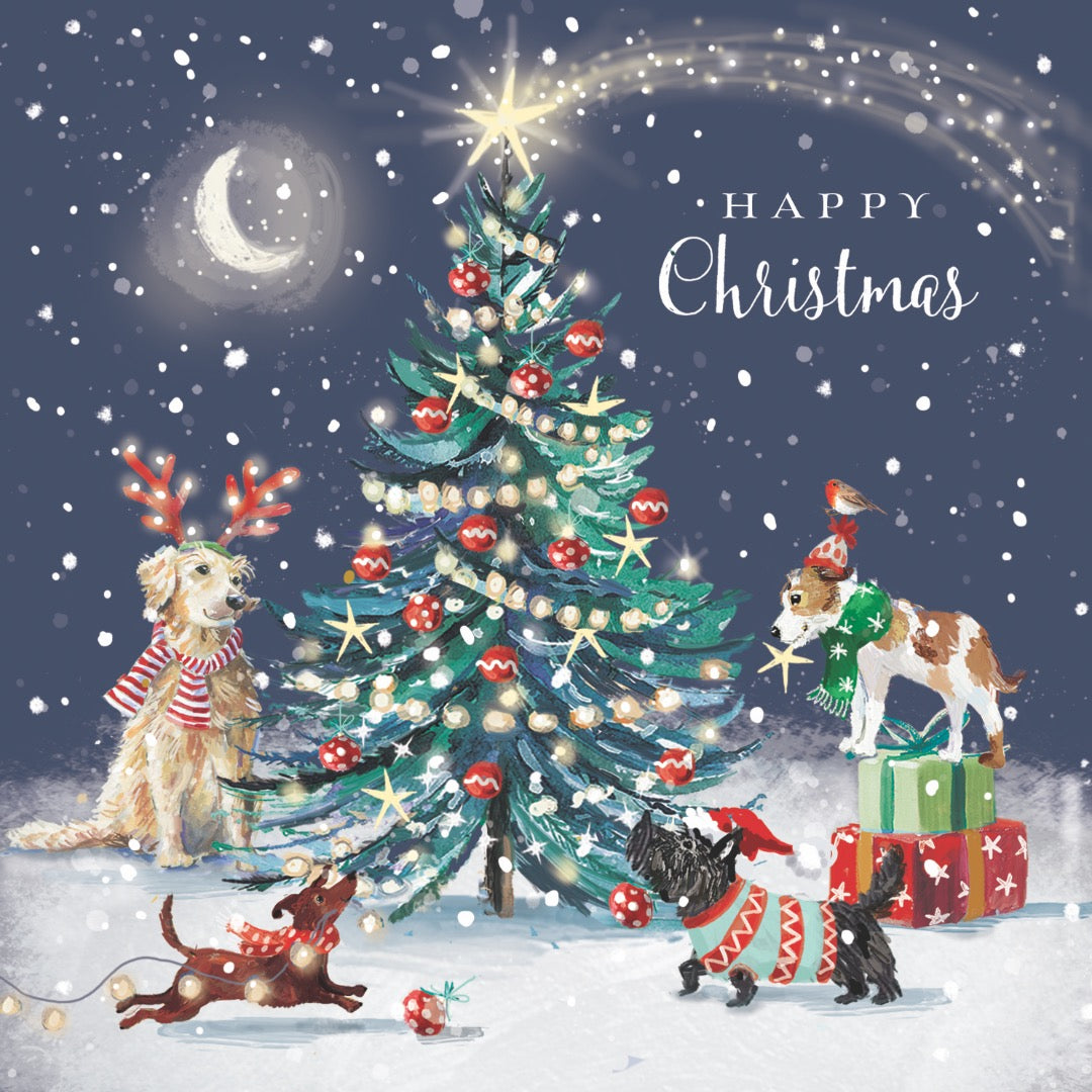 Festive Pet Dogs at Xmas - Deluxe Box of 12 Christmas & New Year Cards - 135 x 135mm (5.5x5.5in) - Gloss Finish on Premium Board by Ling Design