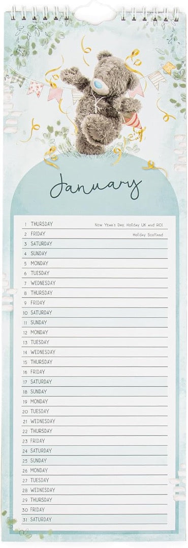 2026 Official Me to You Tatty Teddy Bear Multi-Brand Slim Calendar - 42x14cm