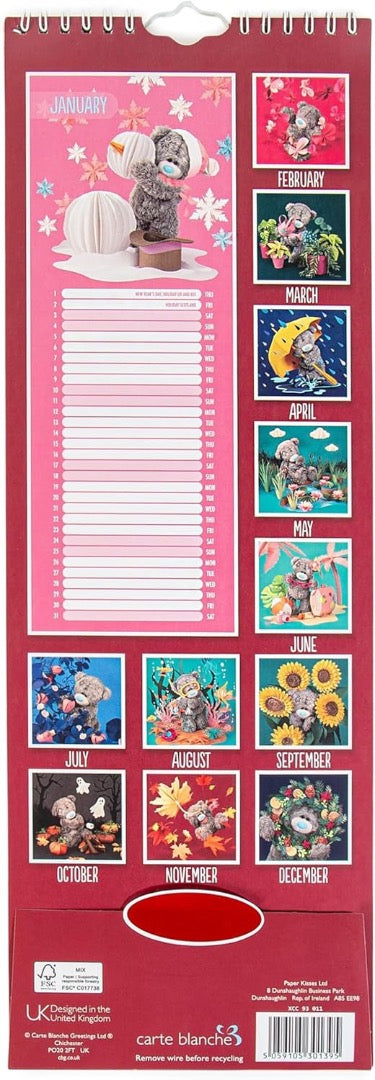 2026 Official Me to You Photo Finish Tatty Teddy Bear Slim Wall Calendar 42x14cm