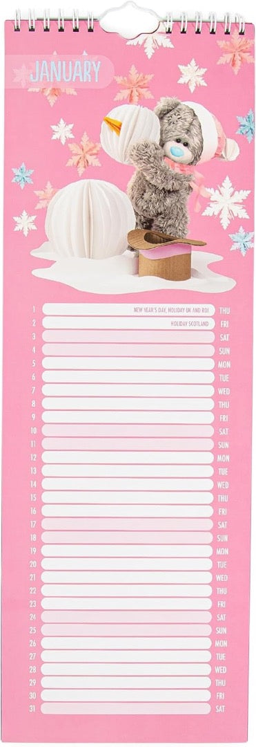 2026 Official Me to You Photo Finish Tatty Teddy Bear Slim Wall Calendar 42x14cm