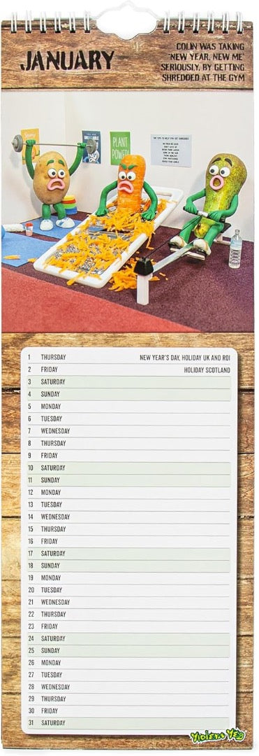 2026 Official Violent Veg Fun & Quirky Humour Slim Office Wall Calendar 42x14cm
