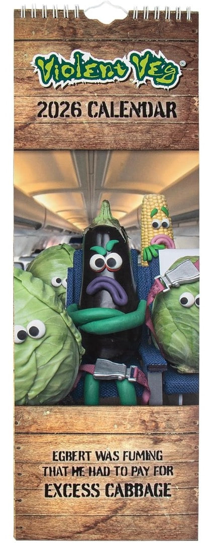 2026 Official Violent Veg Fun & Quirky Humour Slim Office Wall Calendar 42x14cm