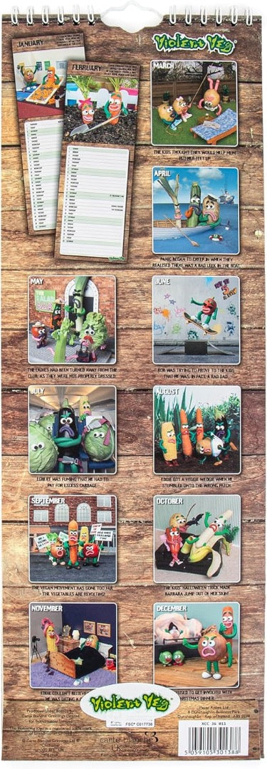 2026 Official Violent Veg Fun & Quirky Humour Slim Office Wall Calendar 42x14cm