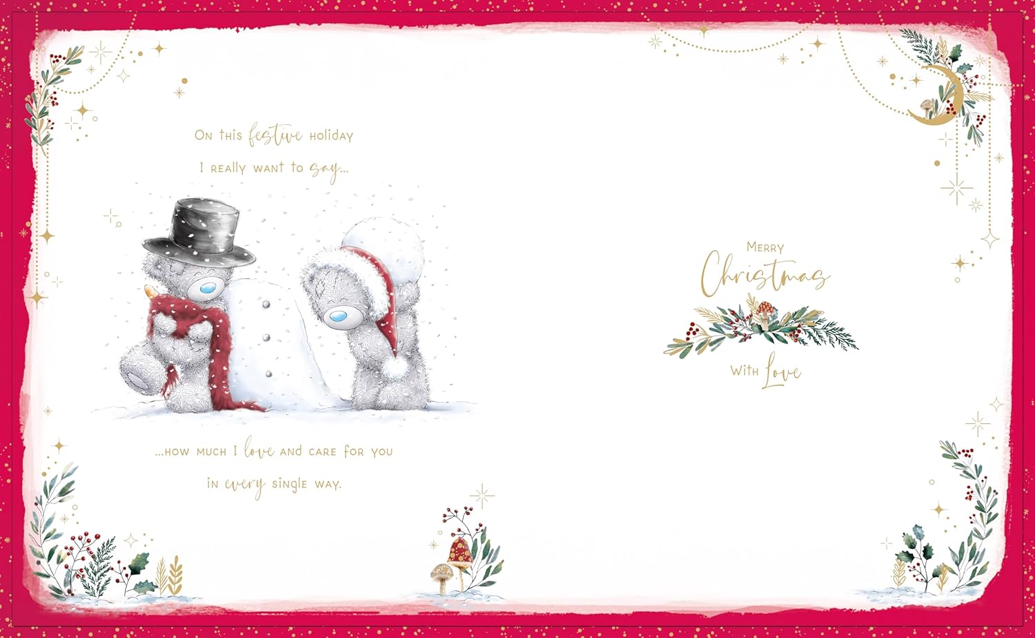 Wonderful Boyfriend Me To You Tatty Teddy Luxury Boxed Handmade Christmas Card - 8x10'' Tatty Teddy Bears With Snowman - Official Collection