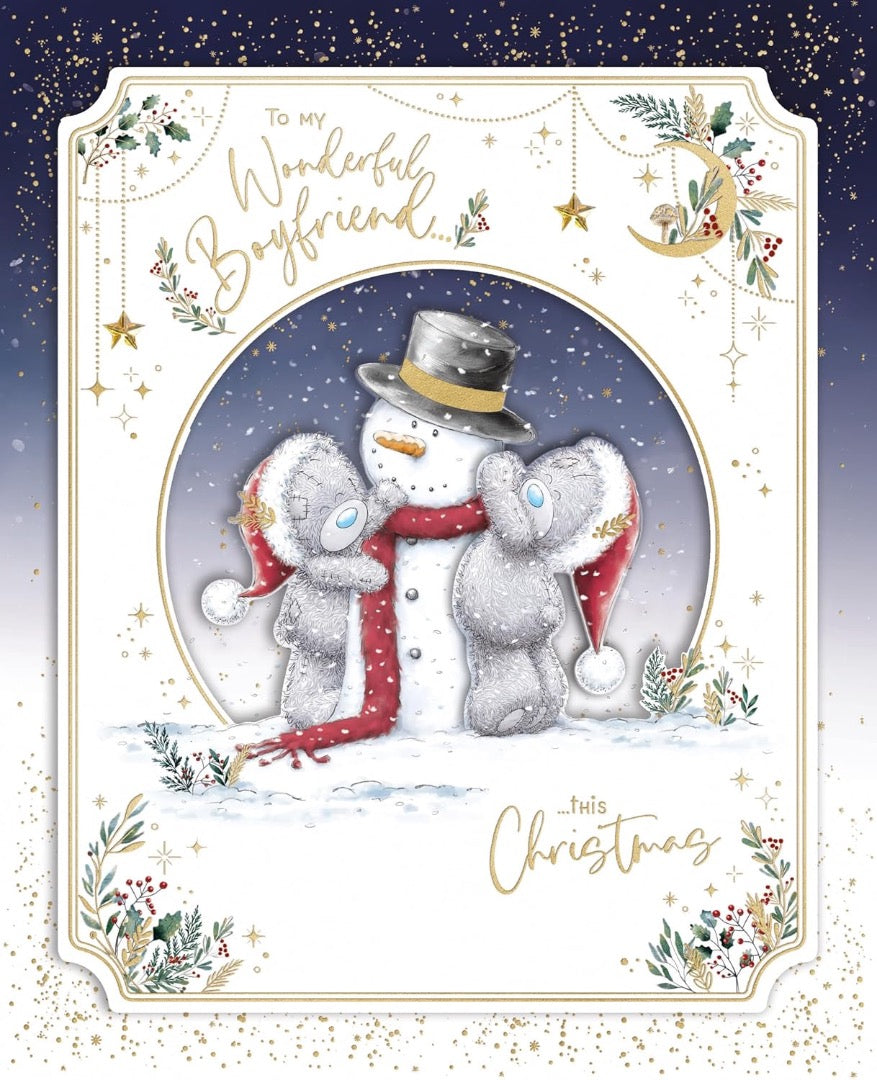Wonderful Boyfriend Me To You Tatty Teddy Luxury Boxed Handmade Christmas Card - 8x10'' Tatty Teddy Bears With Snowman - Official Collection