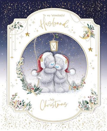 Wonderful Husband Me To You Tatty Teddy Luxury Handmade Christmas Box Card 8x10'' - Santa Bears Under Lamp - Official Collection