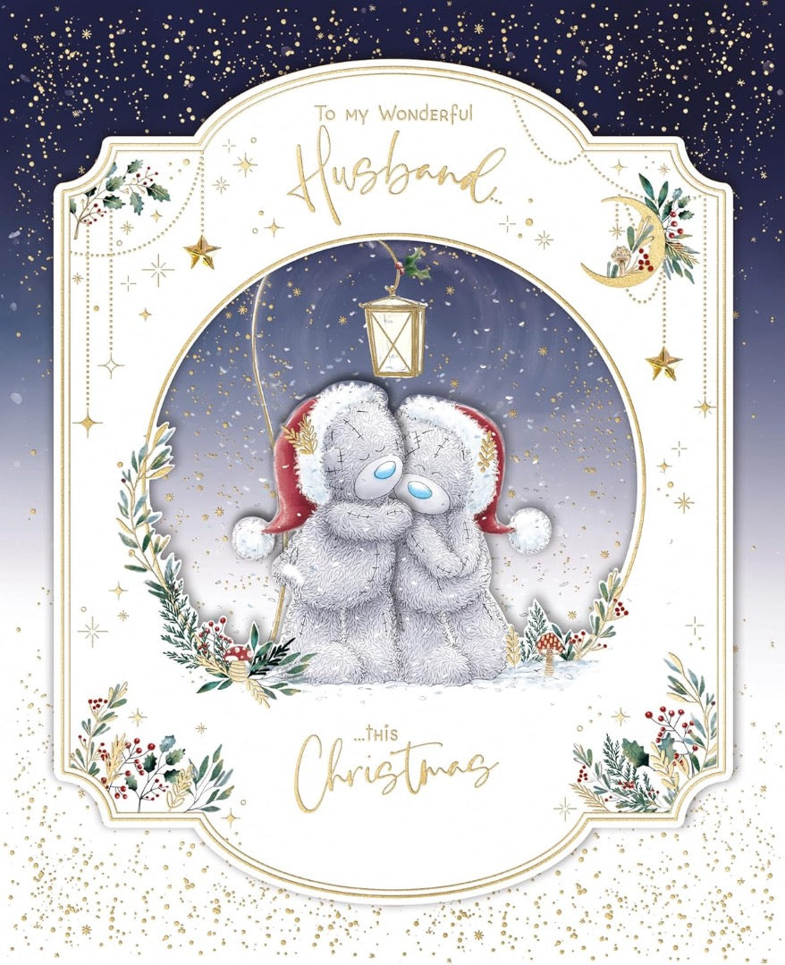 Wonderful Husband Me To You Tatty Teddy Luxury Handmade Christmas Box Card 8x10'' - Santa Bears Under Lamp - Official Collection