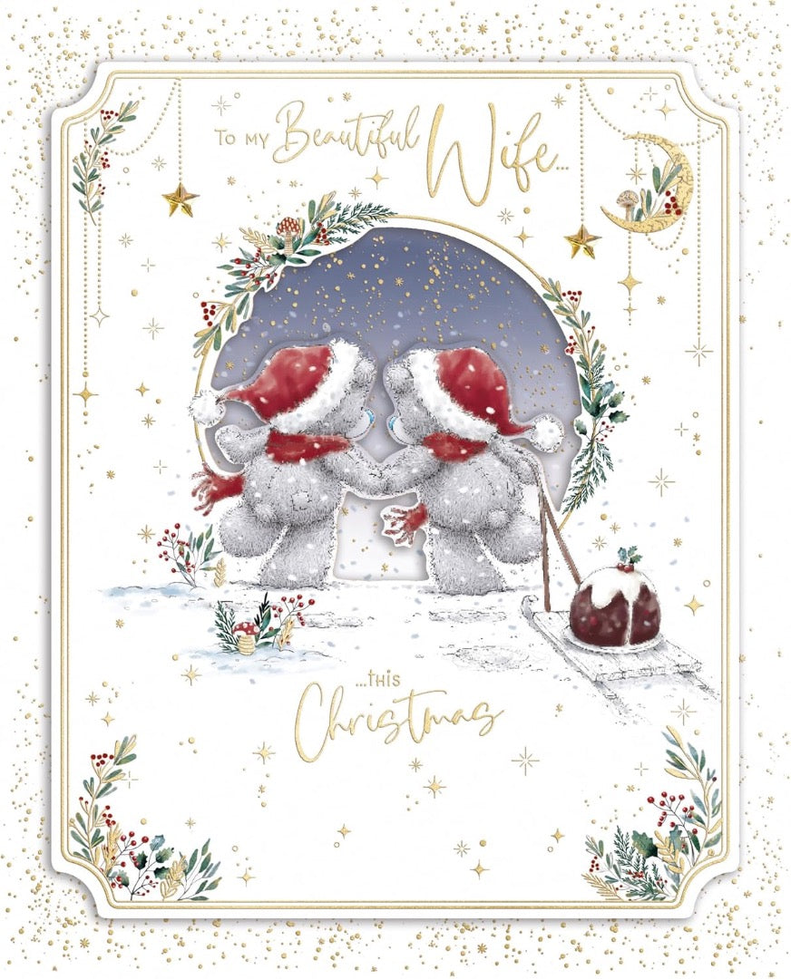 For My Beautiful Wife Me To You Tatty Teddy Luxury Handmade Boxed Christmas Card - 8x10ins - Official Collection