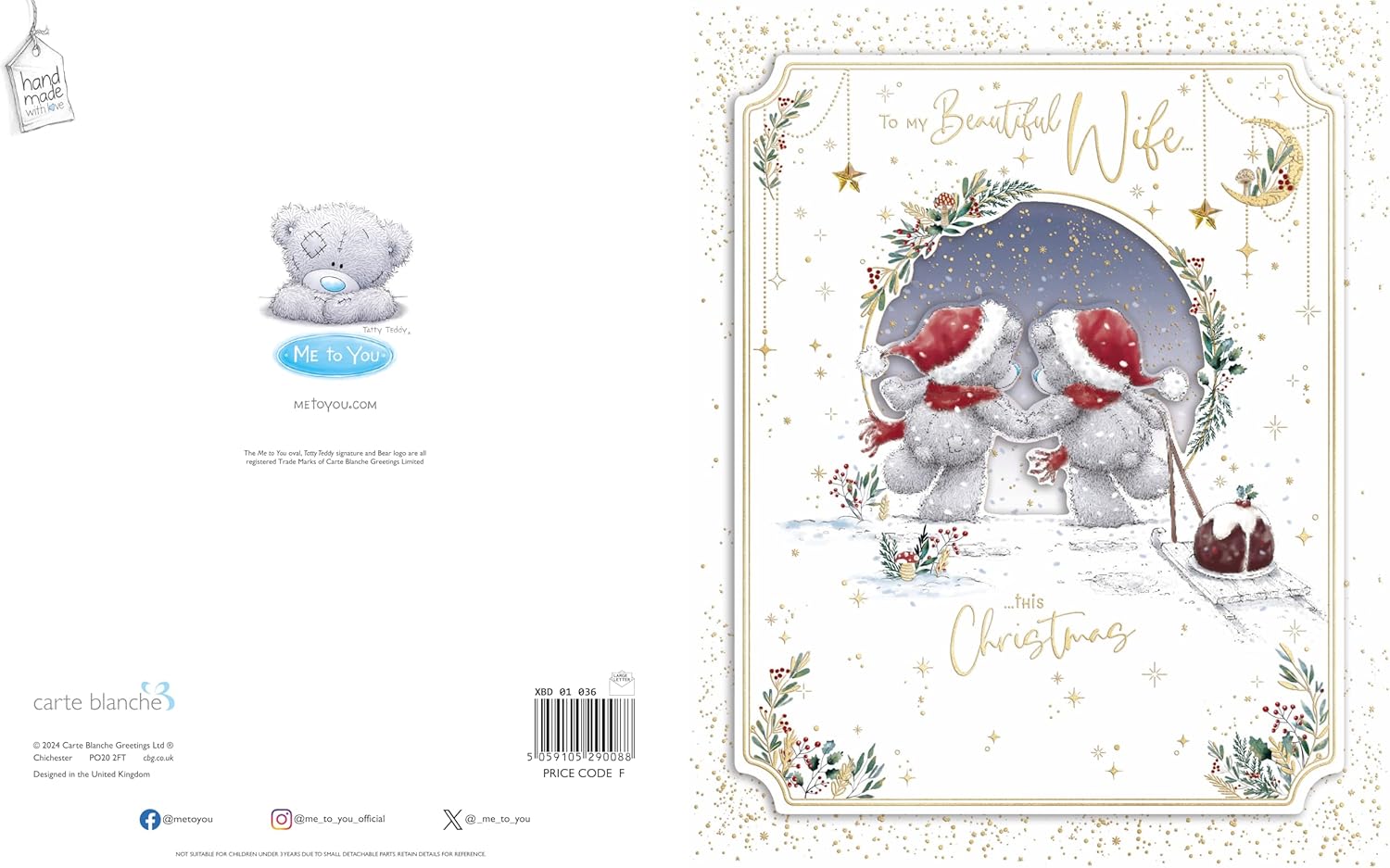 For My Beautiful Wife Me To You Tatty Teddy Luxury Handmade Boxed Christmas Card - 8x10ins - Official Collection
