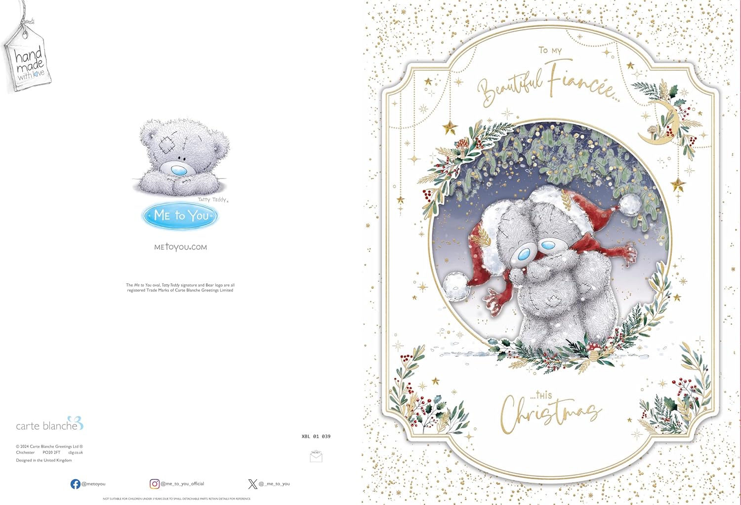 My Beautiful Fianc�e Me To You Tatty Teddy Luxury Boxed Handmade Christmas Card - 9x12ins - Official Collection