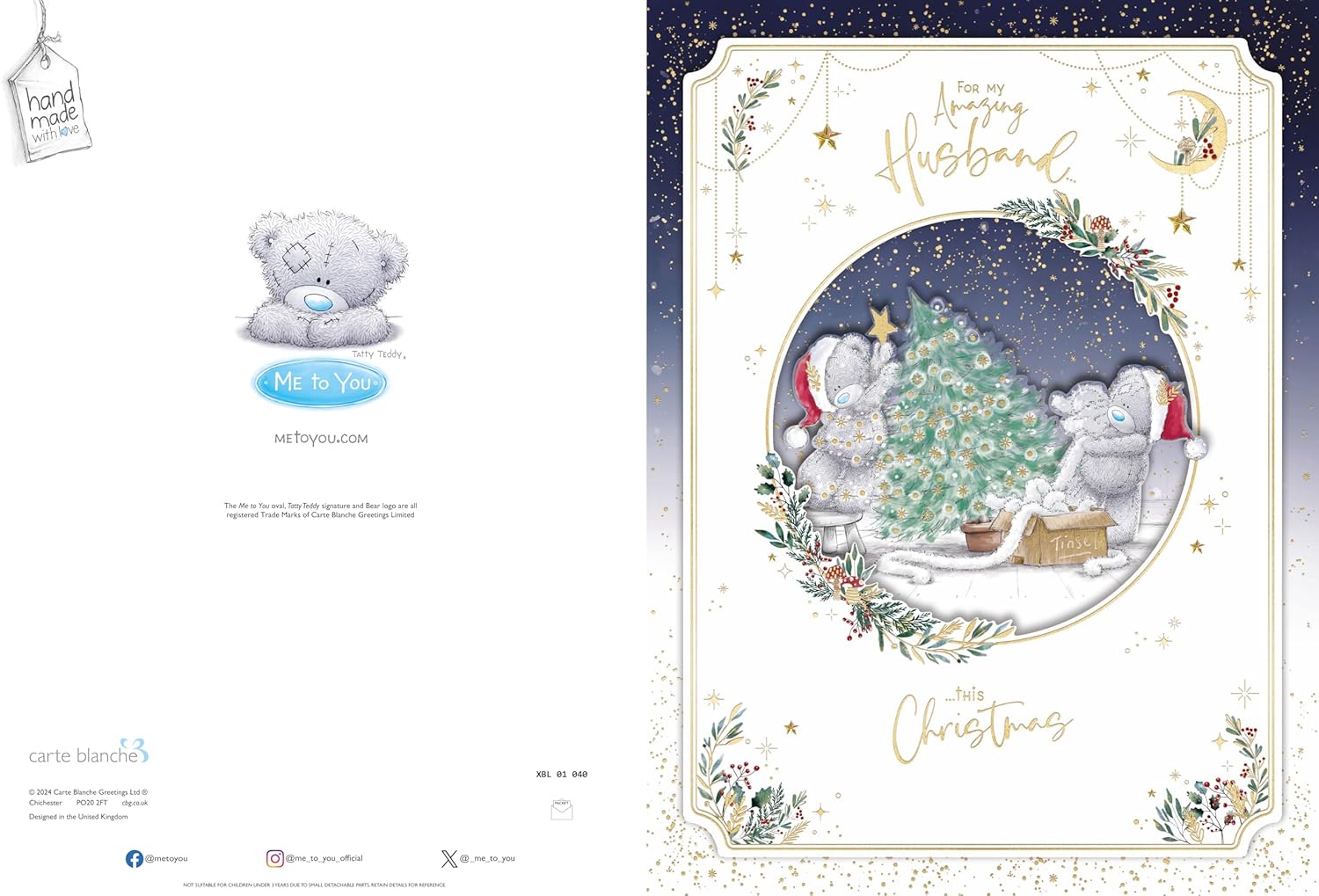 For a Amazing Husband Me To You Tatty Teddy Luxury Handmade Boxed Christmas Card - 12'' x 9'' - Official Collection