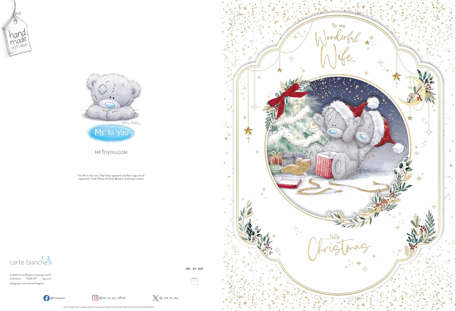 To My Wonderful Wife Me To You Tatty Teddy Luxury Boxed Handmade Christmas Card - 9x12ins - Official Collection