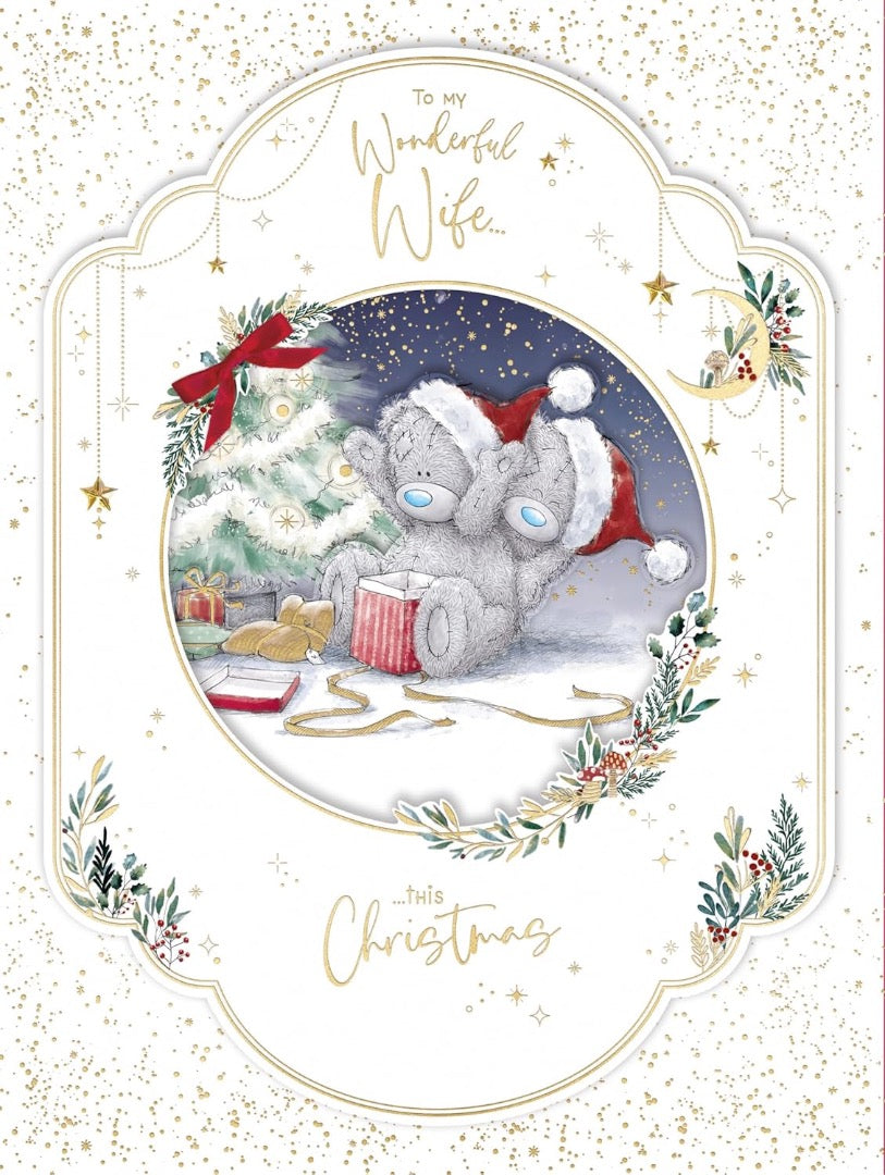 To My Wonderful Wife Me To You Tatty Teddy Luxury Boxed Handmade Christmas Card - 9x12ins - Official Collection