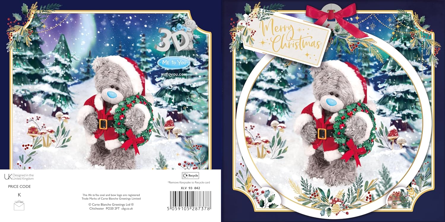 Tatty Teddy in Santa Suit 2025 Me to You 3D Christmas Card With Keepsake Bauble-Style Plaque 6x6''- Official Collection