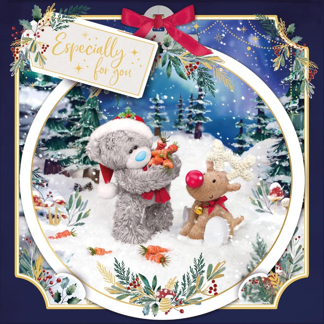 Tatty Teddy Bear With Reindeer 2025 Me to You Christmas Card With Keepsake Bauble-Style Plaque - 6x6'' - Official Collection