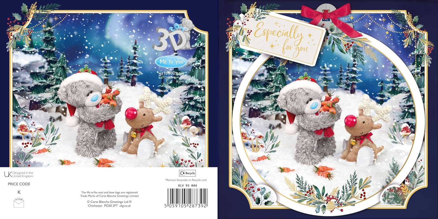 Tatty Teddy Bear With Reindeer 2025 Me to You Christmas Card With Keepsake Bauble-Style Plaque - 6x6'' - Official Collection