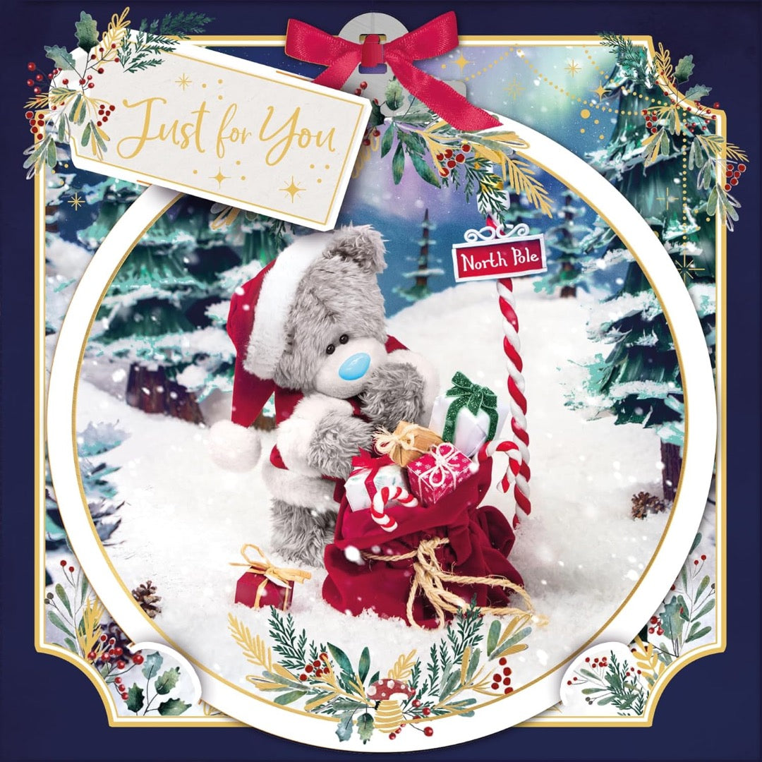 Tatty Teddy With Santa's Sack 2025 Me to You Tatty Teddy 3D Christmas Card With Keepsake Bauble-Style Plaque - 6x6'' - Official Collection