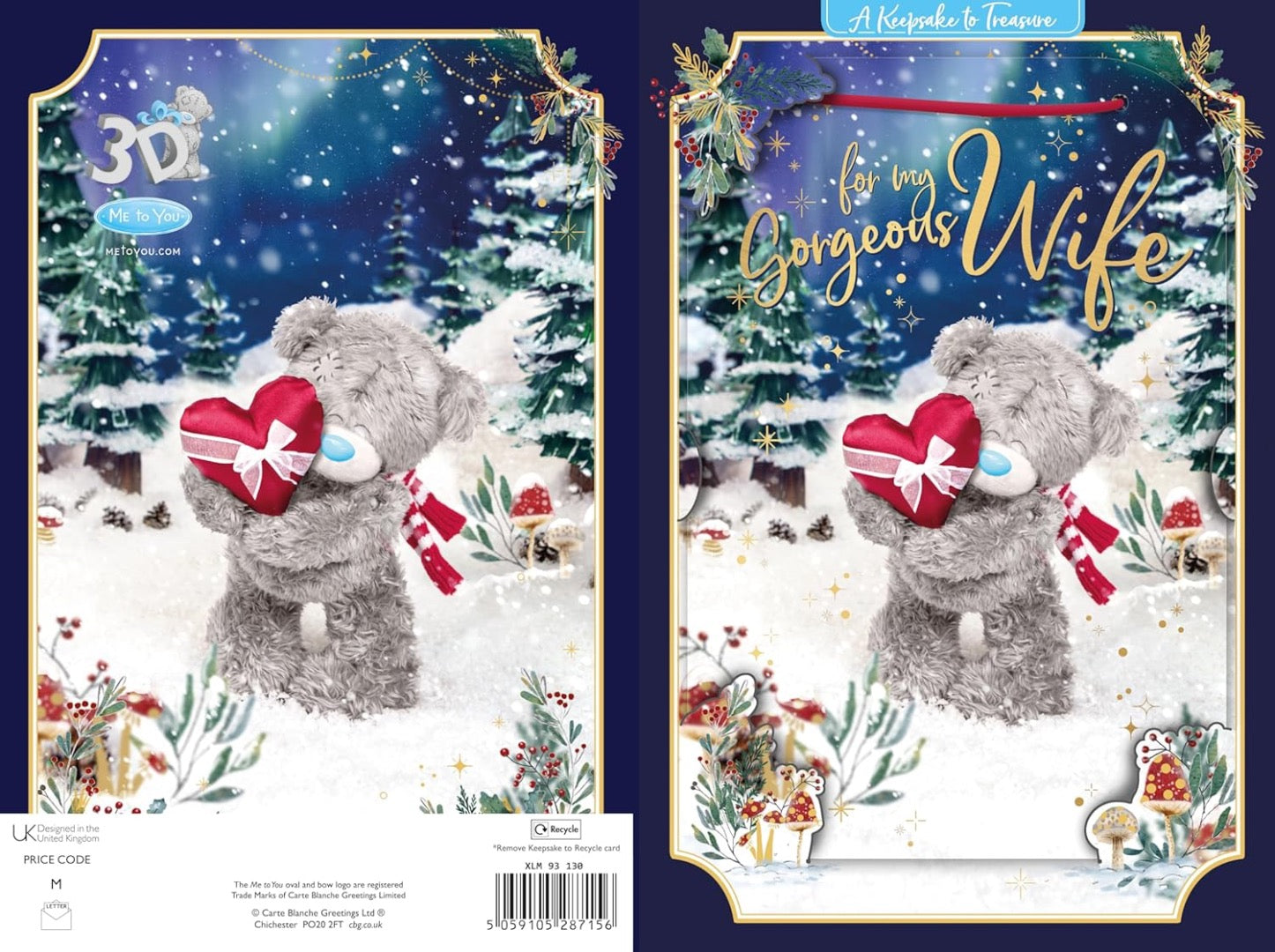 For My Gorgeous Wife 2025 Me to You Tatty Teddy 3D Christmas Keepsake Card 6x9'' - Official Collection