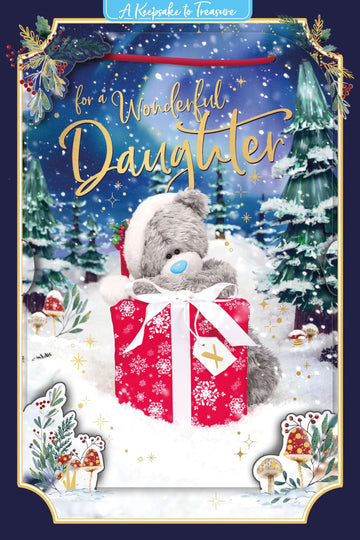 Me to You Tatty Teddy 3D Christmas Keepsake Card For Daughter, Tatty Teddy With Gift 6x9ins - Official Collection