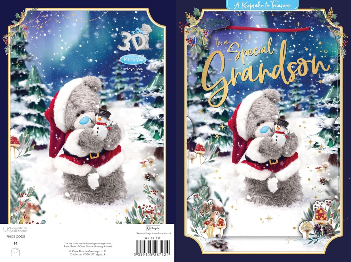 2025 Me to You Tatty Teddy 3D Keepsake Christmas Card For A Special Grandson 6x9'' - Official Collection