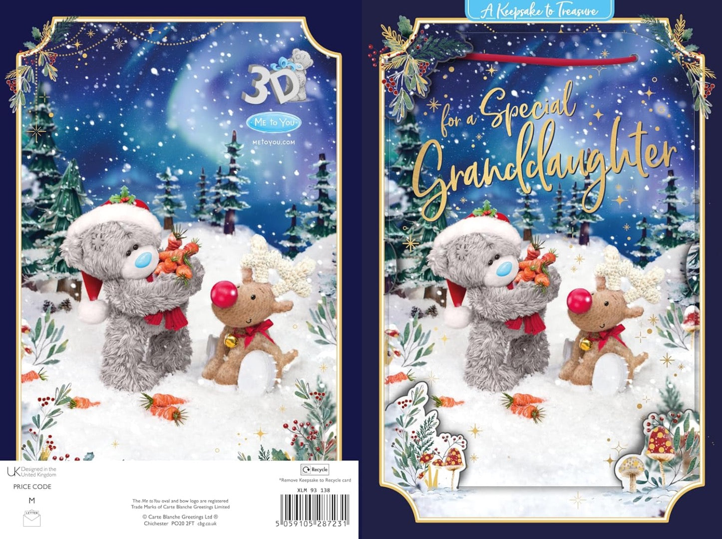 2025 Me to You Tatty Teddy 3D Keepsake Christmas Card For Special Granddaughter 6x9ins - Official Collection