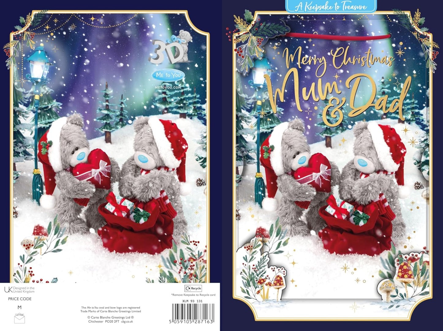 Me to You Tatty Teddy Bear 3D Christmas Keepsake Card For Mum and Dad - 6x9'' - Official Collection