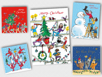 Quentin Blake Festive Artwork Illustrations - Pack of 5 Christmas & Happy New Year Cards - Eco-Friendly - Premium Gloss Finish by Woodmansterne