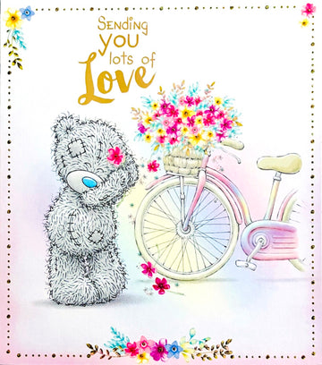 Me To You Teddy Bear Sending You Lots of Love Blank Card with Bicycle Flower Basket