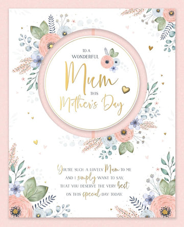 Luxury Boxed 8x10'' Handmade Mother's Day Card 'To a Wonderful Mum' w/ Gems & Bow by Wishing Well Studios