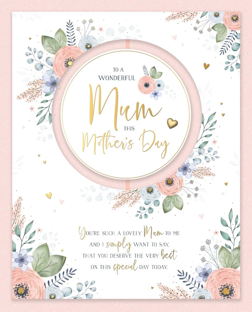 Luxury Boxed 8x10'' Handmade Mother's Day Card 'To a Wonderful Mum' w/ Gems & Bow by Wishing Well Studios