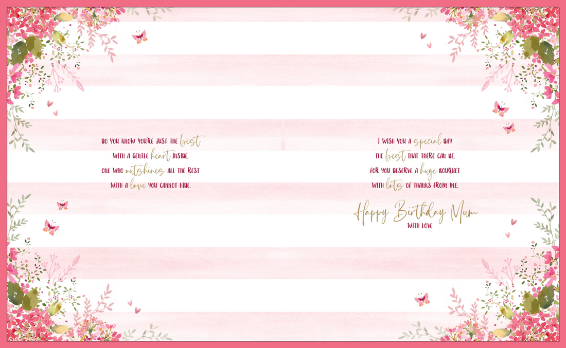 Wonderful Mum Large Boxed Birthday Card - Floral Love Heart, Butterflies & Verse with Foil and Embellished Details