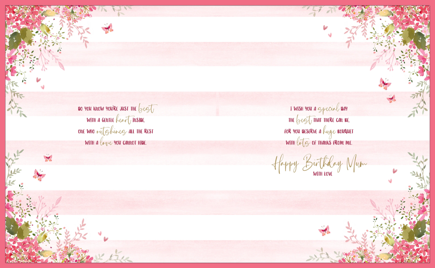 Wonderful Mum Large Boxed Birthday Card - Floral Love Heart, Butterflies & Verse with Foil and Embellished Details