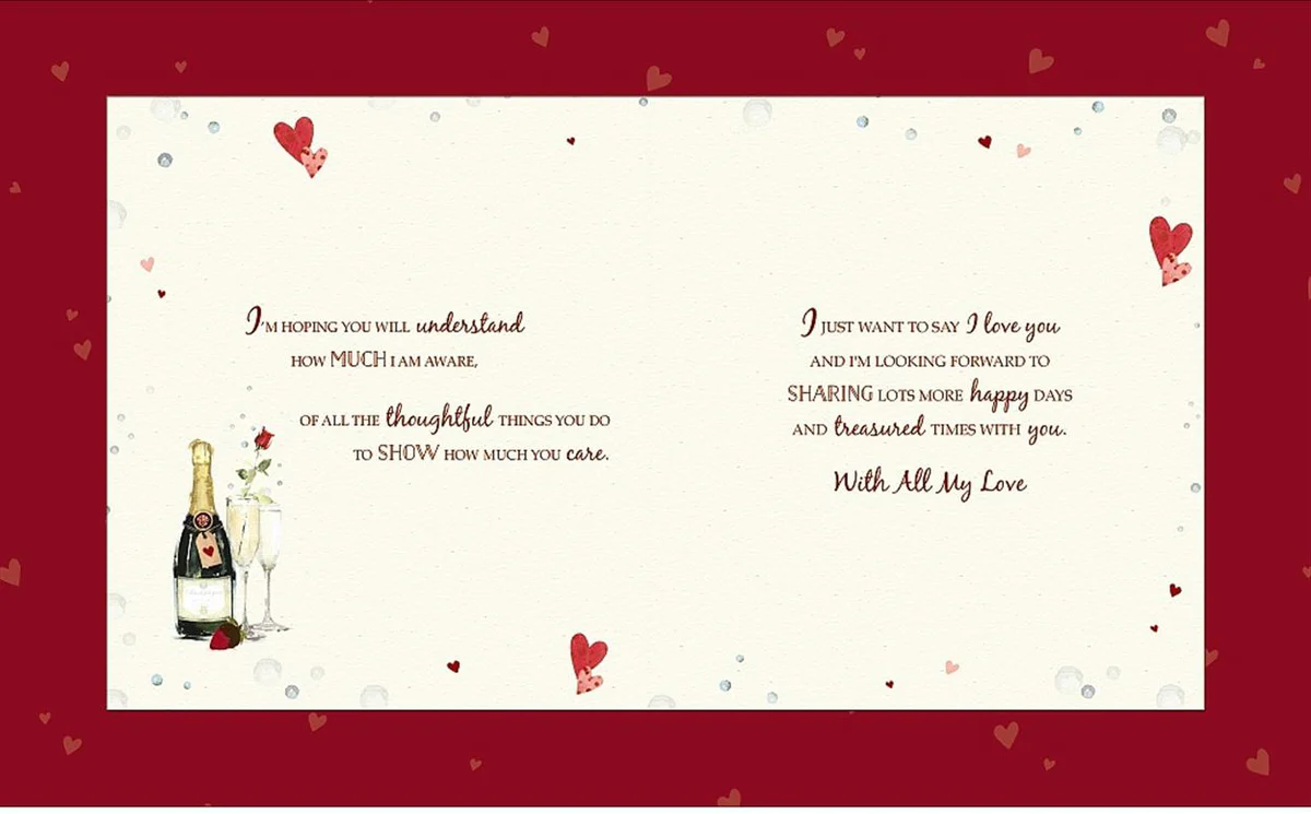 For The One I Love, Champagne & Roses Luxury Handmade Boxed Greeting Card - 8x10''