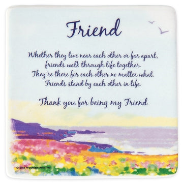 Floral Single Ceramic Sentiment Coaster 'Friend' Artistic Coastal Design - Homeware Gift for Her - Heartfelt Words