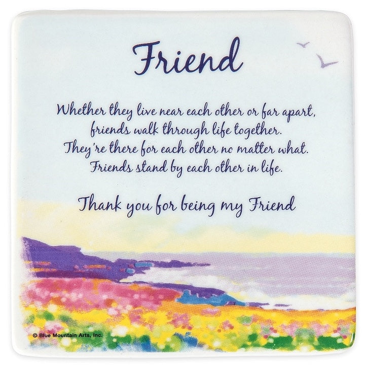 Floral Single Ceramic Sentiment Coaster 'Friend' Artistic Coastal Design - Homeware Gift for Her - Heartfelt Words