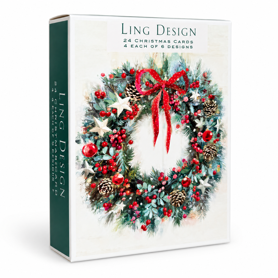 Cosy Home Festive Premium Boxed Set of 24 Christmas & New Year Cards, 6 Designs, 4 of Each