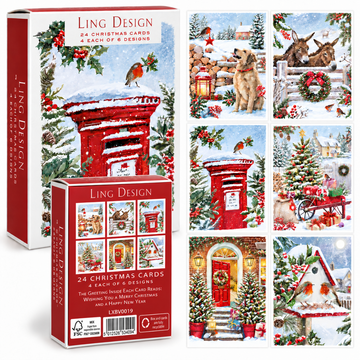 Traditional Christmas & New Year Greeting Card Box Set, 24 Premium Cards, 6 Festive Designs