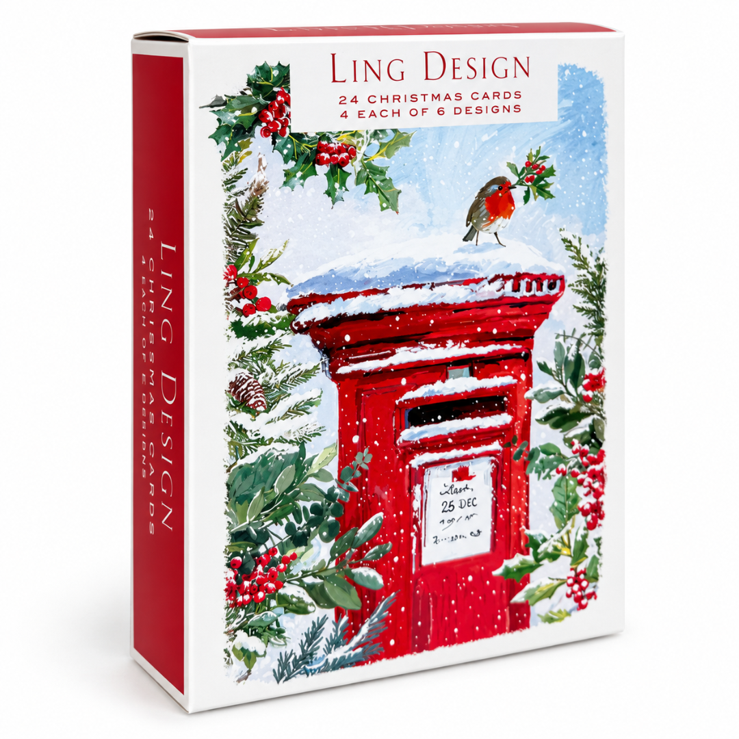 Traditional Christmas & New Year Greeting Card Box Set, 24 Premium Cards, 6 Festive Designs