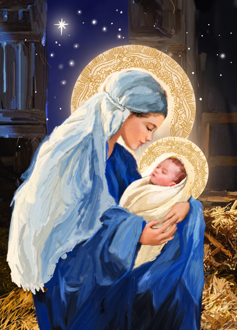 Religious Nativity Premium Christmas & New Year Cards, 24-Pack Assortment, 6 Designs (4 Each)