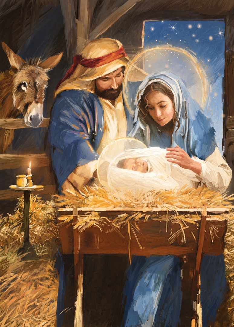 Religious Nativity Premium Christmas & New Year Cards, 24-Pack Assortment, 6 Designs (4 Each)