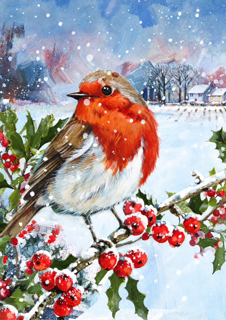 Snowy Christmas & Happy New Year Greeting Card Box Set, 24 Cards, 6 Festive Designs