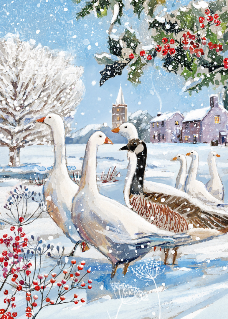 Snowy Christmas & Happy New Year Greeting Card Box Set, 24 Cards, 6 Festive Designs