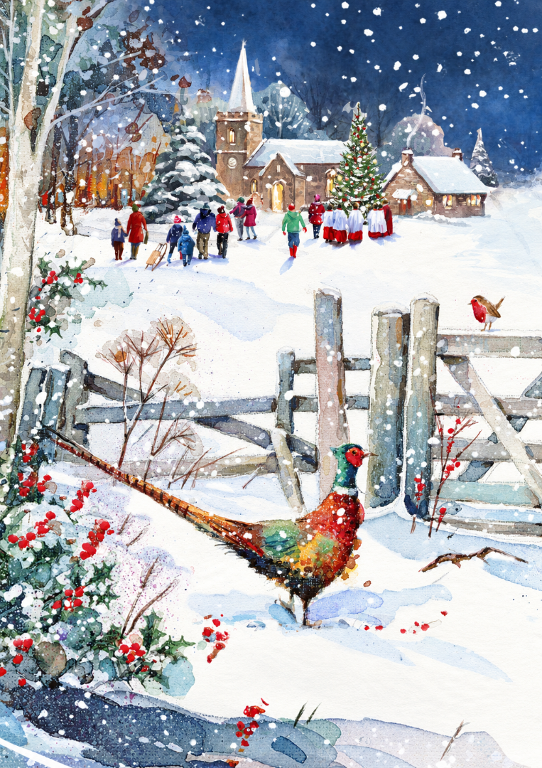 Snowy Christmas & Happy New Year Greeting Card Box Set, 24 Cards, 6 Festive Designs