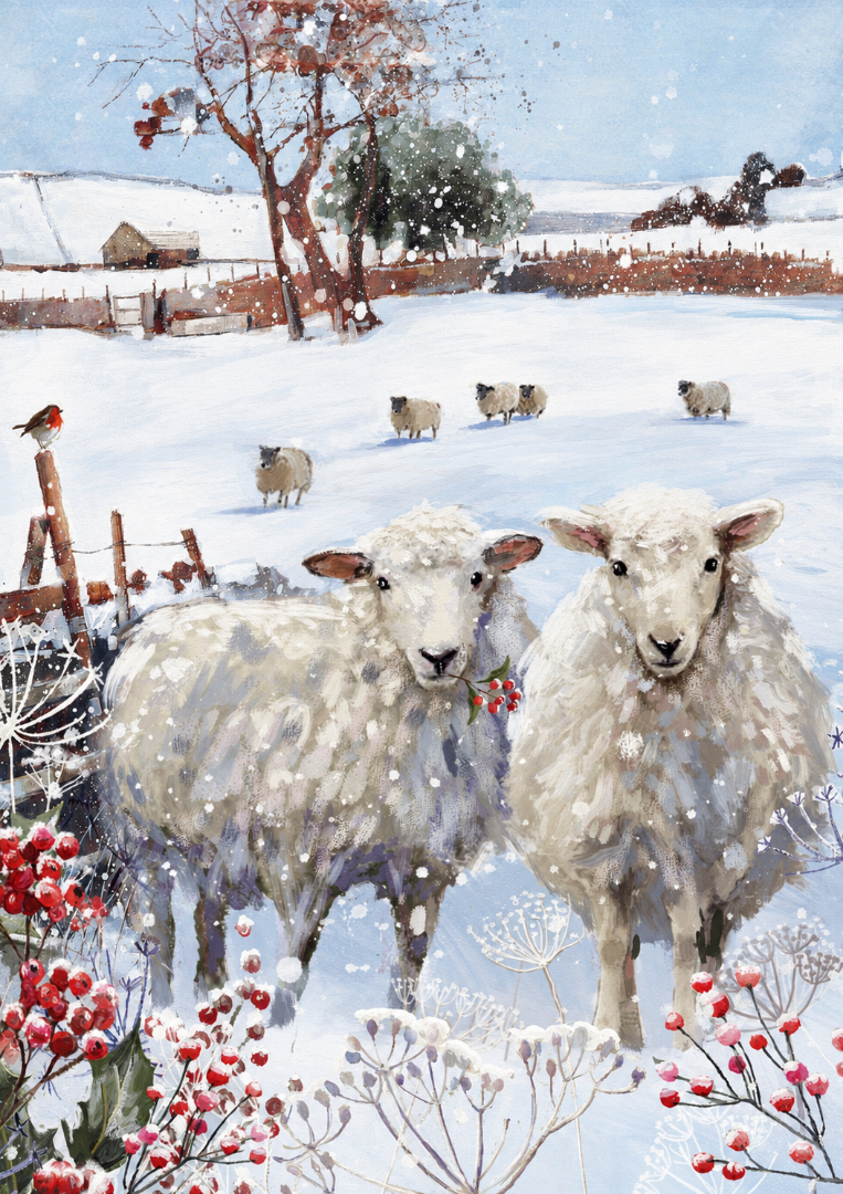 Snowy Christmas & Happy New Year Greeting Card Box Set, 24 Cards, 6 Festive Designs