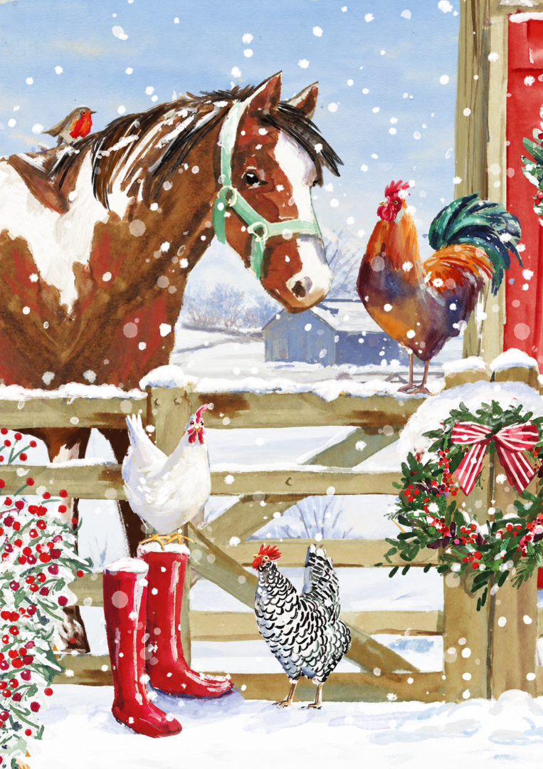 Festive Farmyard Premium Christmas & New Year Greeting Cards Set, 24-Pack, 6 Assorted Designs, 4 of Each