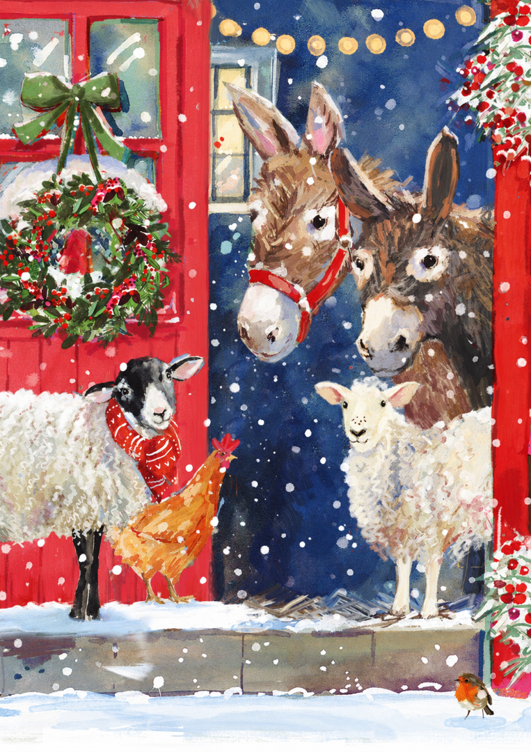 Festive Farmyard Premium Christmas & New Year Greeting Cards Set, 24-Pack, 6 Assorted Designs, 4 of Each