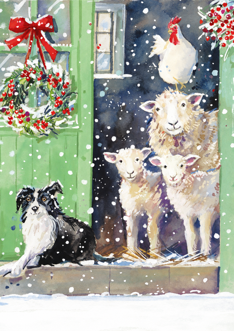 Festive Farmyard Premium Christmas & New Year Greeting Cards Set, 24-Pack, 6 Assorted Designs, 4 of Each