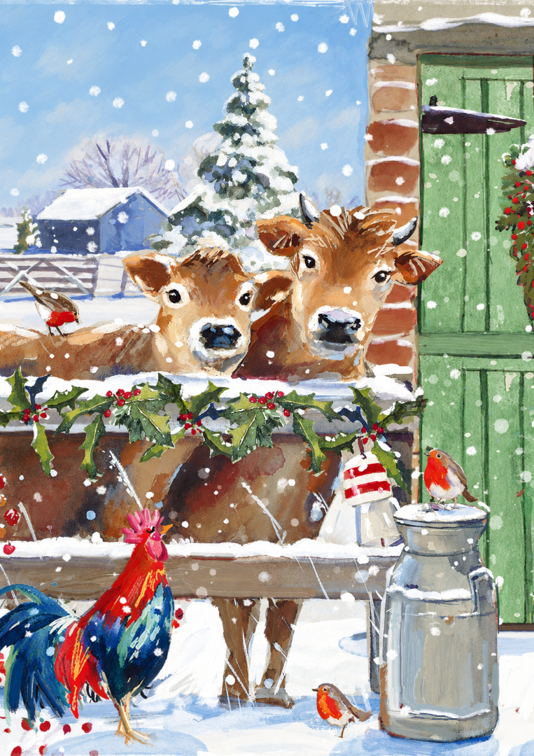 Festive Farmyard Premium Christmas & New Year Greeting Cards Set, 24-Pack, 6 Assorted Designs, 4 of Each