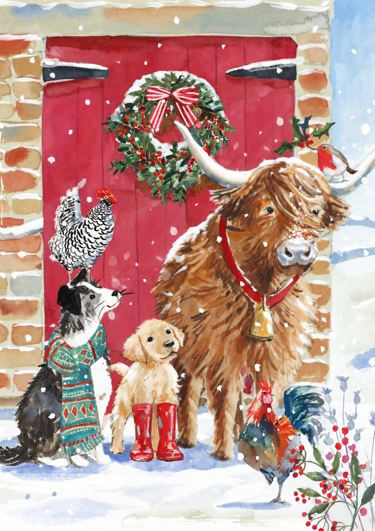 Festive Farmyard Premium Christmas & New Year Greeting Cards Set, 24-Pack, 6 Assorted Designs, 4 of Each